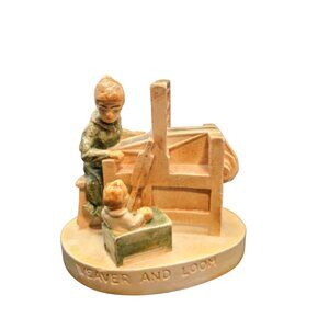 Vintage Sebastian Miniatures Weaver and Loom Figurine 2.5"  MCM Mother & Child